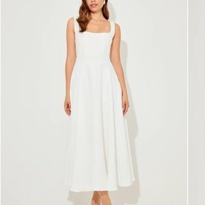 Odd Muse White High Waist Square Neck Midi Dress